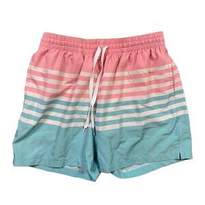 Chubbies Mens Swim Trunks Medium Mesh Lined Board Shorts Pink White Blue Striped